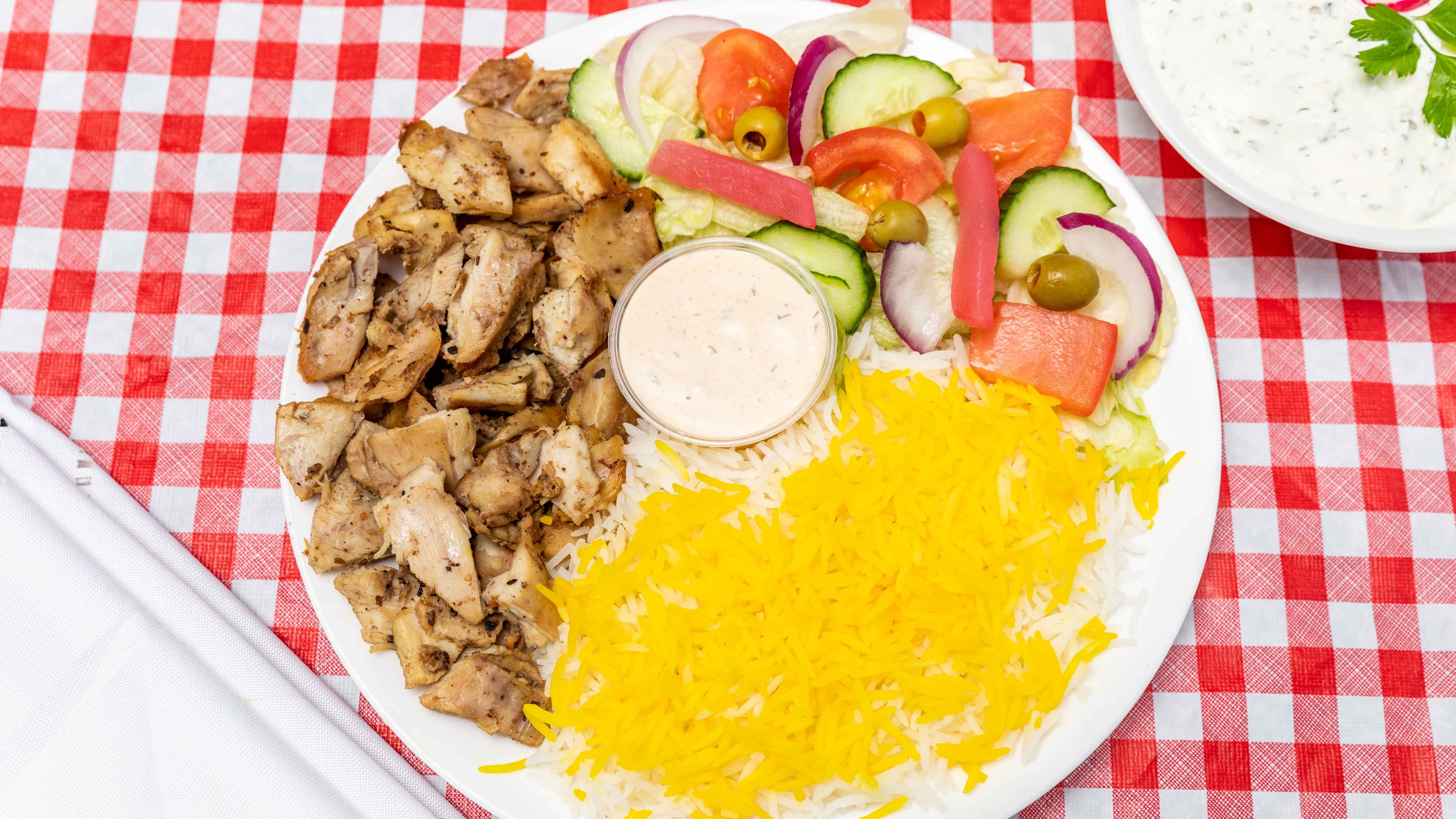 shawarma place with rice and salad